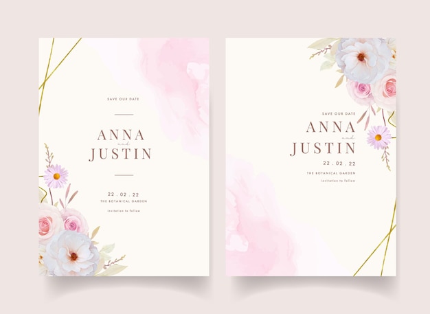 Free vector wedding invitation with watercolor roses