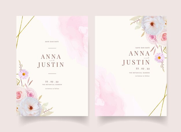 Wedding invitation with watercolor roses