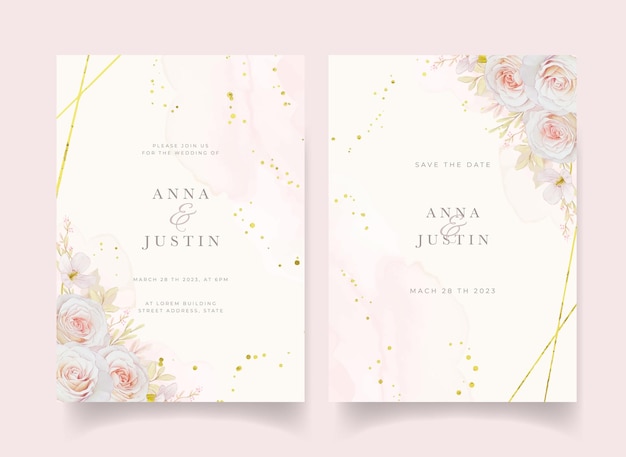 Free vector wedding invitation with watercolor roses