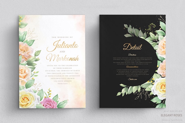 Wedding invitation with watercolor roses