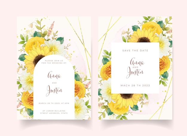 Приглашение на свадьбу с акварельными желтыми цветами