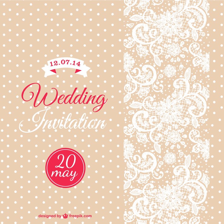 Free Vector wedding invitation with white dots and flowers