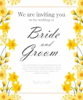 Free vector wedding invitation with yellow daffodils and gerberas.