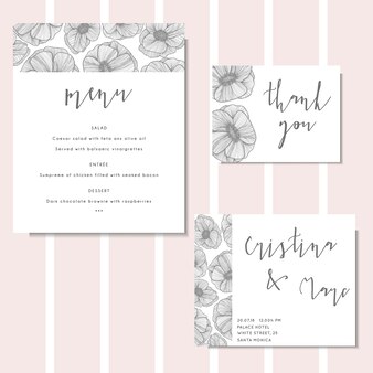 結婚式招待状 招待状メニューテンプレート 手描きの花 イラスト 結婚式のカードをありがとう プレミアムベクター 結婚式招待状 招待状メニューテンプレート 手描きの花 イラスト 結婚式のカードをありがとう プレミアムベクター
