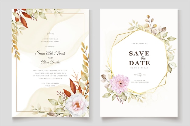 Wedding invittaion with floral and leaves ornament