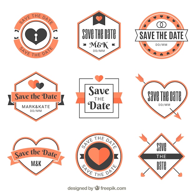 Free vector wedding label collection of nine