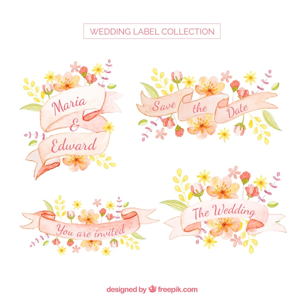 Wedding labels collection in watercolor style