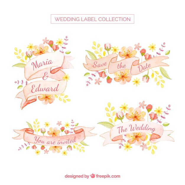 Wedding labels collection in watercolor style