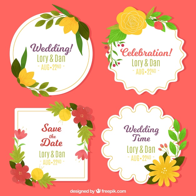 Wedding labels collection with flowers