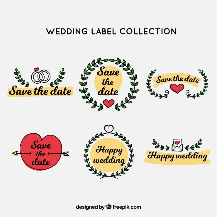 Free Vector wedding labels collection with ornaments