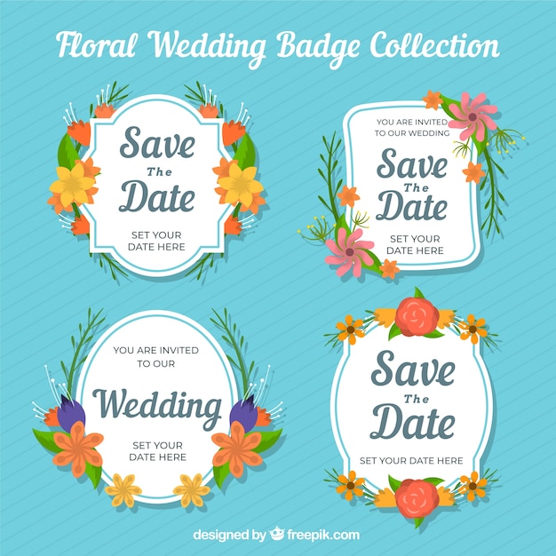 Wedding labels with colorful flowers