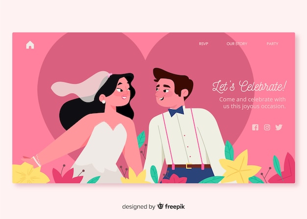 無料ベクター webテンプレートの結婚式のランディングページデザイン