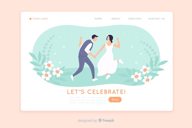 Free Vector wedding landing page flat design