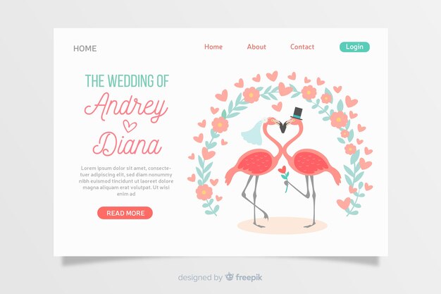 Wedding landing page flat design