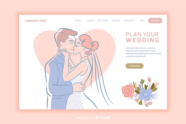 Wedding landing page flat design