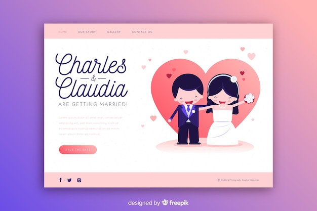 Vettore gratuito modello di pagina di destinazione del matrimonio