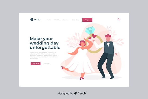 Wedding Landing Page with Illustrated Couple – Free Vector Download