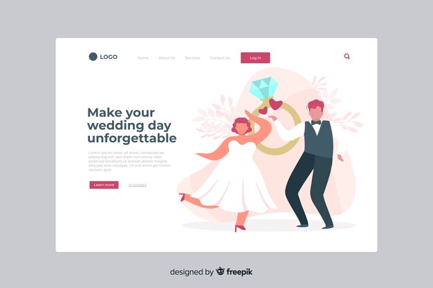 wedding landing page with illustrated couple