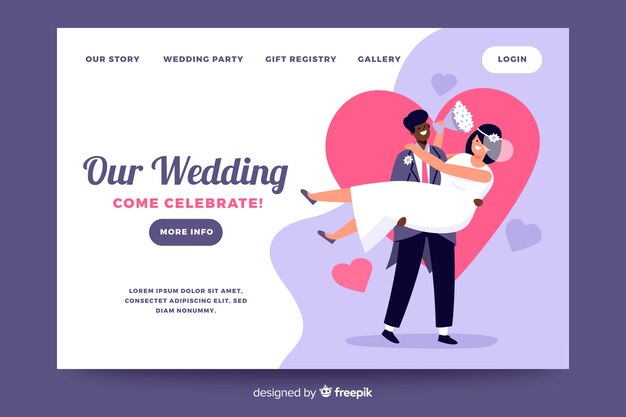 Wedding landing page with illustrations