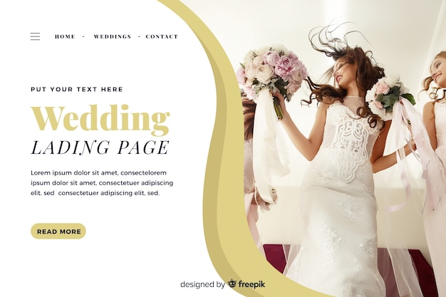 Free vector wedding landing page with image