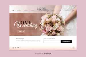 Free vector wedding landing page with photo design