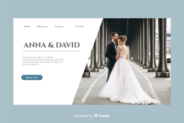 Wedding landing page with photo and pastel color