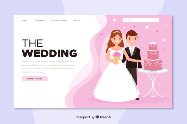 The wedding landing page with photo