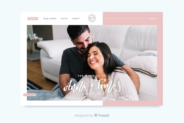 Free vector wedding landing page with photo