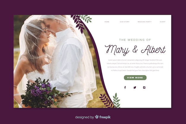 Free vector wedding landing page with photo