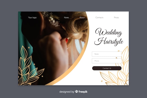 Free vector wedding landing page with photo