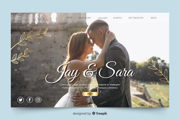 Wedding landing page with photo