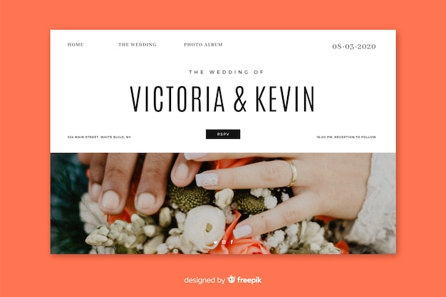 Free vector wedding landing page with photo