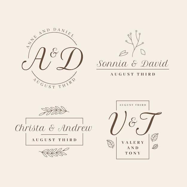 Wedding logo collection flat design