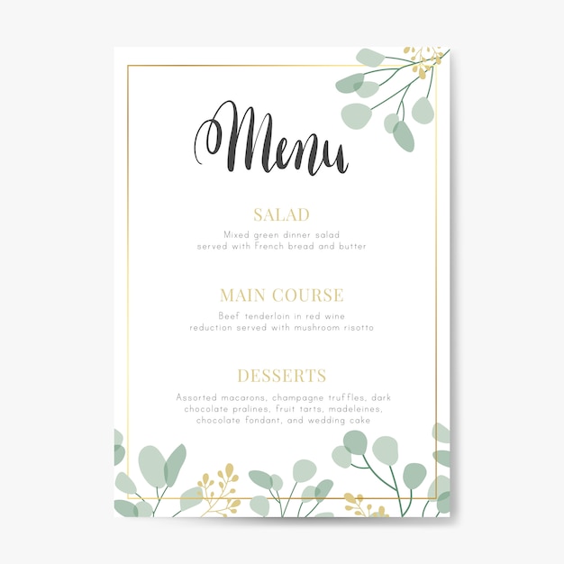 Design del menu di nozze