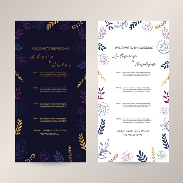 Wedding menu floral design