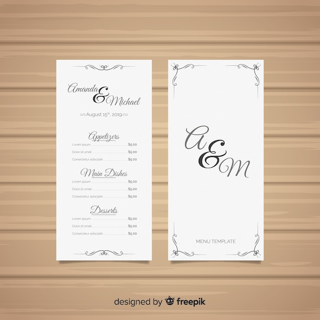 Free vector wedding menu template