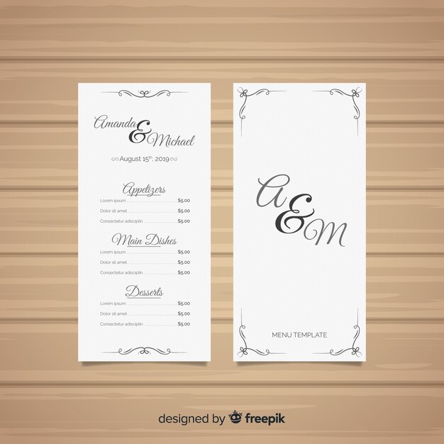 Wedding menu template