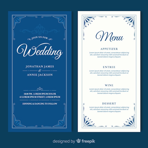 Free vector wedding menu template