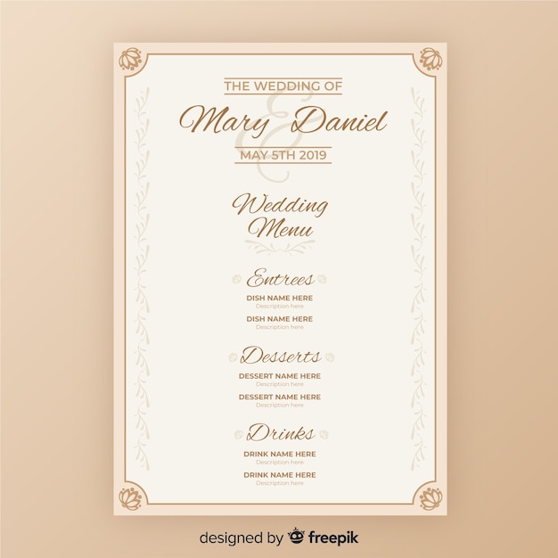 Free vector wedding menu template