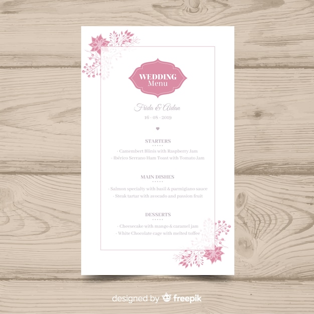 Free vector wedding menu template