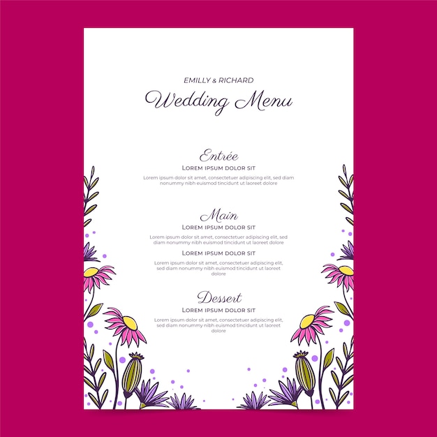 Free vector wedding menu template