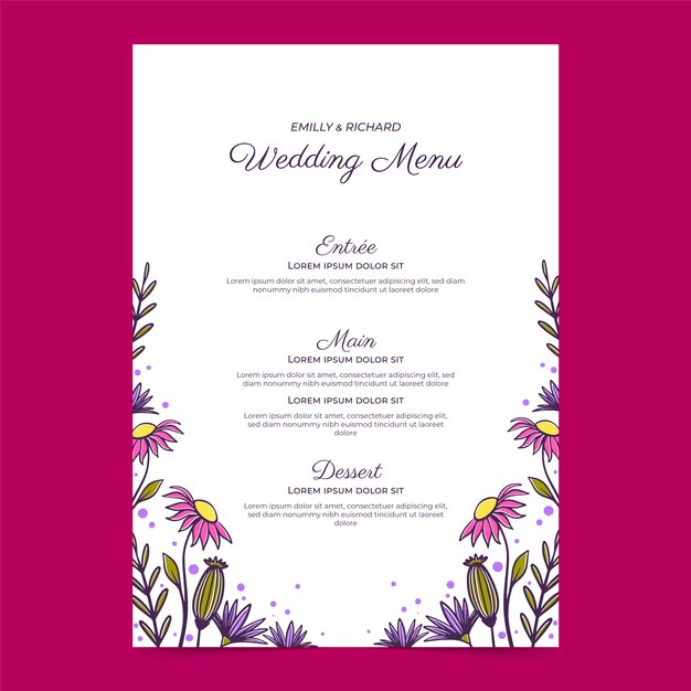 Wedding menu template