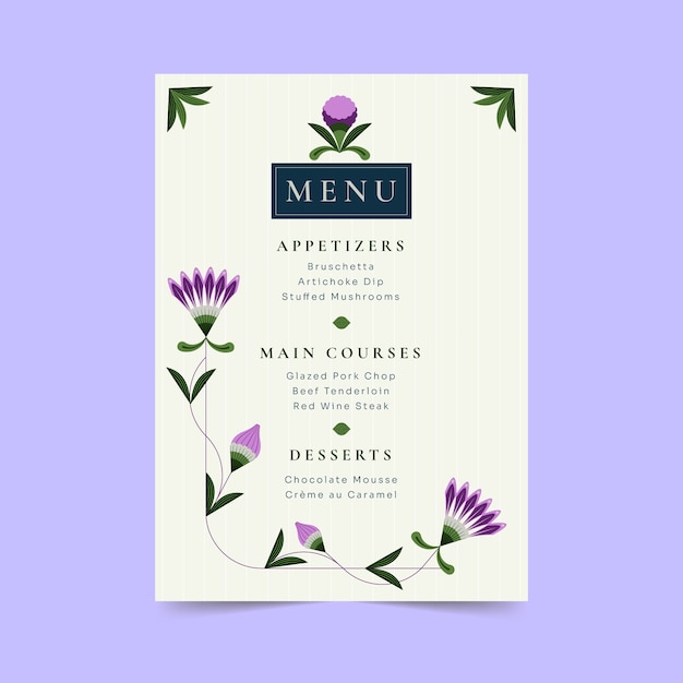 Free vector wedding menu template