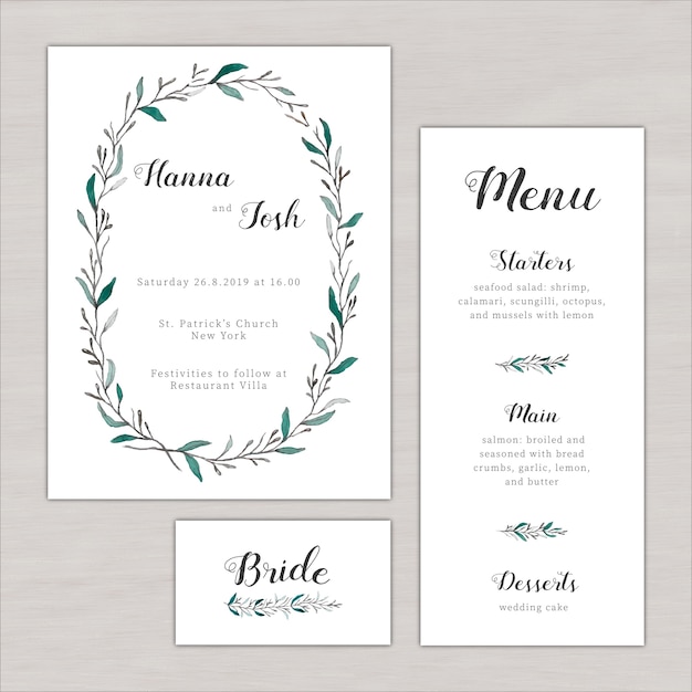 Free vector wedding menu with floral elements