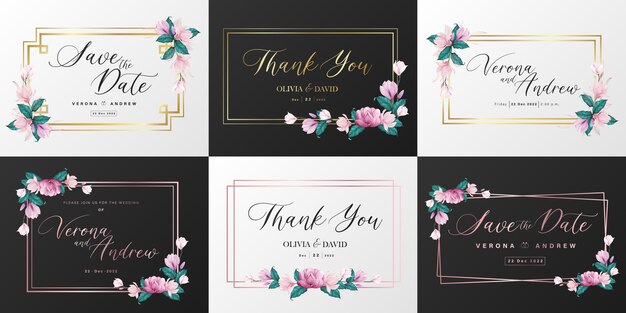 Wedding monogram logo collection. Watercolor floral frame for invitation card design.