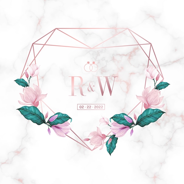 Free vector wedding monogram logo design template. watercolor floral frame for invitation card design.