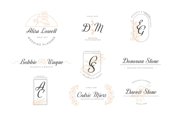 Free vector wedding monogram logo pack