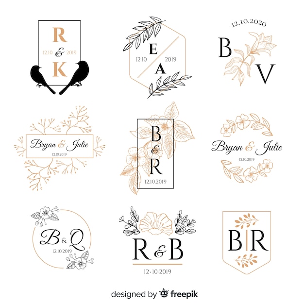 Wedding monogram logo templates collection