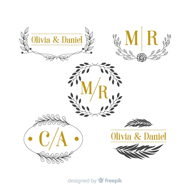 Бесплатное векторное изображение Свадебные монограммы логотип шаблоны коллекции