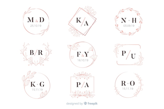 Free vector wedding monogram logo templates collection